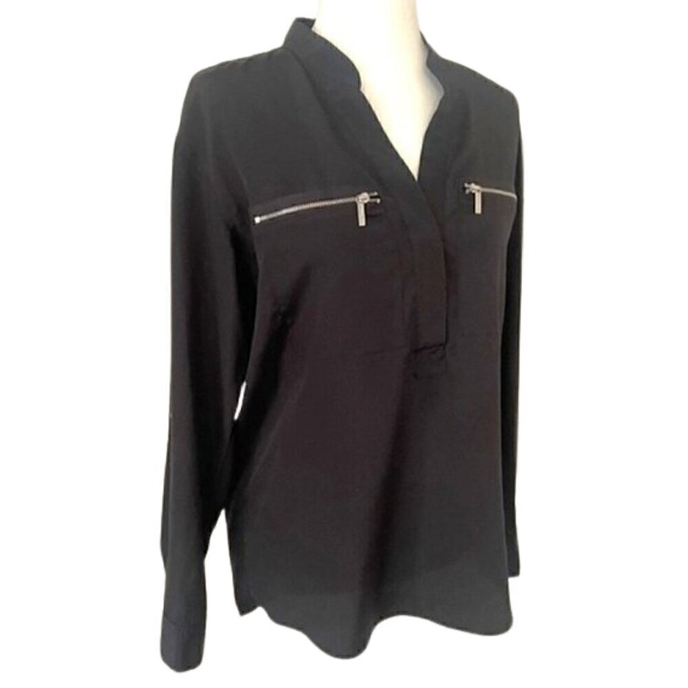 Michael Kors Black Zippered Pocket Long Sleeve Blouse Top Size 4.